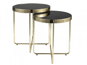SET 2 MASUTE DE CAFEA SAGA, 40/45 CM, NEGRU/AURIU, BLAT DIN STICLA SECURIZATA SI CADRU DIN METAL, STIL MODERN