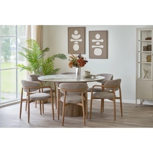 SET 2 SCAUNE DINING LEVANTO, DIN METAL SI TEXTIL, CULOARE NATUR/NISIPIU, HOUSE NORDIC - Img 3