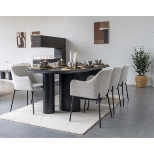 SET 2 SCAUNE DINING MELILLA, DIN METAL SI TEXTIL BOUCLE, CULOARE ALB/NEGRU, HOUSE NORDIC - Img 8