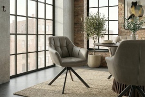 SET 2 SCAUNE ROTATIVE, PAPILLON, REALIZAT DIN PIELE SI METAL, CULOARE GRI TAUPE/NEGRU, INVICTA INTERIOR - Img 11