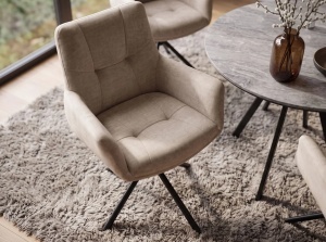 SET 2 SCAUNE ROTATIVE SIGNATURE, REALIZAT DIN METAL SI CATIFEA , CULOARE BEJ, INVICTA INTERIOR - Img 10