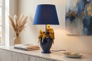 SET 2 VEIOZE, PARROT 50CM, REALIZAT DIN POLIRASINA SI BUMBAC, CULOARE ALBASTRU/AURIU, ARTIM GROUP SELECTION