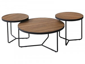 SET 3 MASUTE DE CAFEA DEMETER II, NUC/NEGRU, BLAT DIN MDF, FURNIR NATURAL SI CADRU DIN METAL, STIL MODERN - Img 2