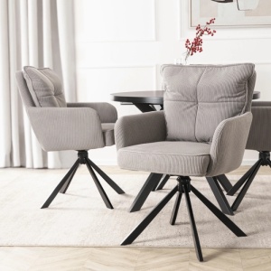 SET 4 SCAUNE, ARTIM MEBLE, REALIZAT DIN MATERIAL CATIFEA RAIAT GRI SI METAL, STIL MODERN