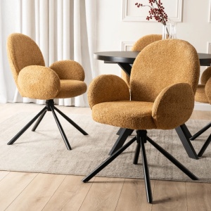 SET 4 SCAUNE ROTATIVE, ARTIM MEBLE, REALIZAT DIN MATERIAL BOUCLE GALBEN MUSTAR SI METAL, STIL MODERN