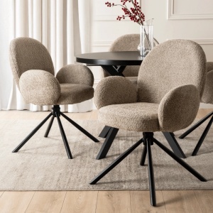 SET 4 SCAUNE ROTATIVE, ARTIM MEBLE, REALIZAT DIN MATERIAL BOUCLE MARO SI METAL, STIL MODERN