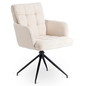 SET 4 SCAUNE ROTATIVE, ARTIM MEBLE, REALIZAT DIN MATERIAL CATIFEA RAIAT CREM SI METAL, STIL MODERN - Img 5