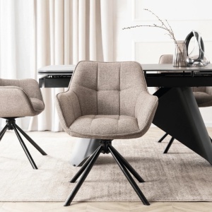 SET 4 SCAUNE ROTATIVE, ARTIM MEBLE, REALIZAT DIN MATERIAL TEXTIL CAPPUCCINO SI CADRUL DIN METAL, STIL MODERN - Img 3