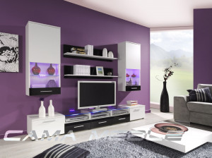 SET LIVING CU LED CAMA II ALB/NEGRU DESIGN MODERN CM