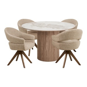 SET MASA SI 4 SCAUNE, DIN LEMN, CERAMICA SI TEXTIL, CULOARE BEJ/MARO, HOUSE NORDIC
