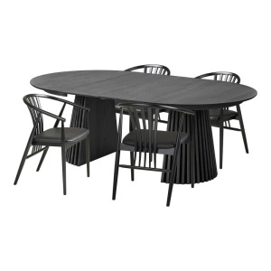 SET MASA SI 4 SCAUNE, DIN LEMN SI PIELE ECO, CULOARE NEGRU, HOUSE NORDIC