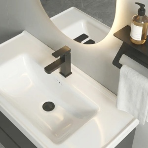 Set mobilier de baie cu lavoar, Toledo 80cm Gri, JUST IN - Img 5