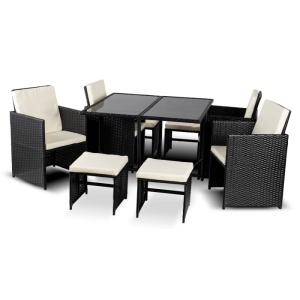 SET MOBILIER GRADINA, ARTIM MEBLE, REALIZAT DIN POLIRATAN SI TEXTIL, CULOARE NEGRU/CREM, STIL MODERN - Img 15