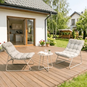 SET MOBILIER TERASA, NIKEA, ARTIM MEBLE, DIN METAL SI TEXTIL, CULOARE BEJ