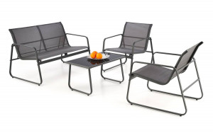 SET PENTRU GRADINA CONOR, CANAPEA+SCAUNE+MASUTA, GRI INCHIS/GRI DESCHIS, DIN METAL, PLASA SI STICLA, STIL MODERN