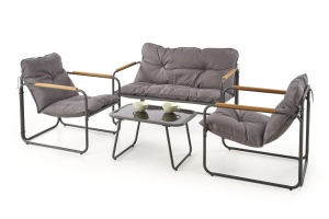 SET PENTRU GRADINA HUDSON , CANAPEA+SCAUNE+MASUTA, GRI/MARO/NEGRU, DIN METAL, PLASA SI STICLA, STIL MODERN