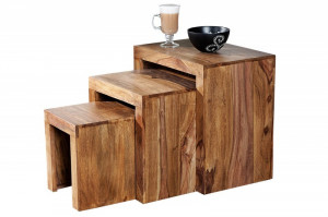 SET TREI MASUTE DE CAFEA, MADEIRA, COD 20596, DESIGN VINTAGE - Img 6