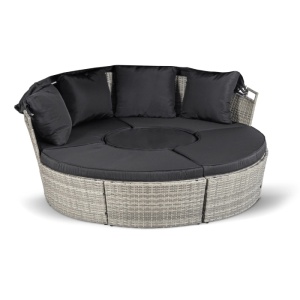 SEZLONG, ARTIM MEBLE, REALIZAT DIN TEHNORATAN SI TEXTIL, CULOARE NEAGRA/GRI DESCHIS, STIL MODERN - Img 2