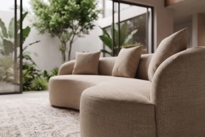 SOFA DEOSEBITA ATELIER 3 LOCURI 230CM, REALIZATA DIN LEMN MASIV SI CATIFEA, CULOARE BEJ, INVICTA INTERIOR - Img 9