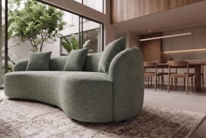 SOFA DEOSEBITA ATELIER 3 LOCURI 230CM, REALIZATA DIN LEMN MASIV SI TEXTIL BOUCLE, CULOARE VERDE GRI, INVICTA INTERIOR - Img 9