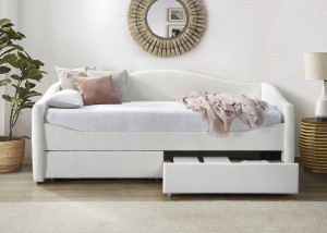 STOC 1 BUC !! PAT DIVAN CAYDENCE, CU SPATIU DE DEPOZITARE, 90X200 CM, CREM, DIN TAPITERIE BOUCLE, STIL MODERN - Img 2