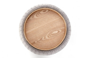 TABURET BONO, CU SPATIU DE DEPOZITARE, GRI/NATURAL, DIN MDF, FURNIR NATURAL SI STOFA, STIL MODERN - Img 3