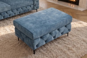 TABURET CHESTERFIELD 95CM, DIN LEMN SI TEXTIL CATIFEA, CULOARE ALBASTRA, INVICTA INTERIOR - Img 3