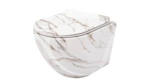 VAS DE TOALETA SUSPENDAT REA CARLOS SLIM LAVA SHINY, EFECT DE MARMURA ALBA, DIN CERAMICA, CALITATE SUPERIOARA - Img 1