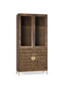 VITRINA BORA BORA 100CM, REALIZATA DIN LEMN DE MANGO SI METAL, CULOARE NUC/AURIU, STIL RUSTIC/MODERN, GINER Y COLOMER
