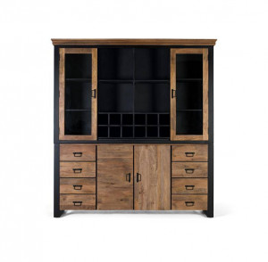 VITRINA LIVING 220CM, NATURAL/NEGRU, DIN LEMN DE MANGO SI METAL, GINER Y COLOMER