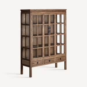 VITRINA TARTU 175CM, DIN LEMN DE ULM DE CULOARE MARO, STIL COLONIAL, VICAL HOME - Img 2