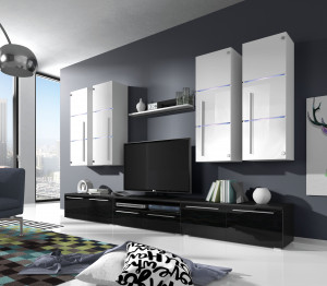 ANSAMBLU TV CU LEDURI BARI KM ALB/NEGRU DESIGN MODERN