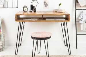 BIROU 100CM, MANTIS, DIN LEMN MASIV DE MANGO, DESIGN RETRO VINTAGE - Img 2