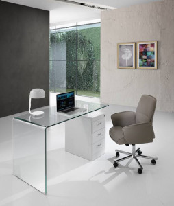BIROU DIN STICLA 125CM, BOW, STICLA SI MDF ALB MAT, COD 1875 - Img 3