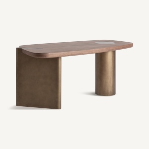 BIROU EXCLUSIVIST LAUSANA 182CM, DIN FURNIR DE NUC, MDF SI METAL CULOARE CUPRU, STIL ART DECO, VICAL HOME - Img 2