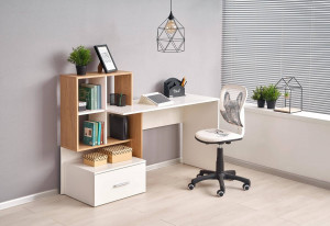 BIROU GROSSO, STEJAR AURIU/ALB, DIN MDF LAMINAT, STIL MODERN