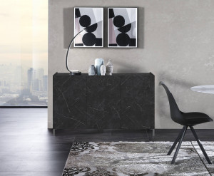 BUFET 130CM, EDDY BLACK, COD 4685, STIL MODERN, REALIZATA PANOURI LAMINATE, EFECT MARMURA NEAGRA - Img 3