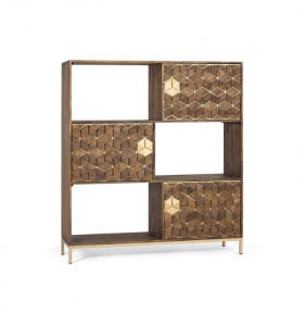 BUFET 143 CM, CULOARE NUC/AURIU, LEMN MASIV DE MANGO SI METAL, GINER Y COLOMER - Img 2