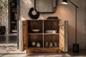 BUFET DEOSEBIT, ZALVERO 75CM, REALIZATA DIN LEMN DE MANGO SI METAL, ALUMINIU, CULOARE NATUR/ALUMINIU, INVICTA INTERIOR - Img 8