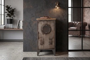BUFET LIVING DEOSEBIT, NAUTILUS 80CM, REALIZAT DIN LEMN DE PIN SI METAL, CULOARE MARO ANTICHIZAT/NATUR, ARTIM GROUP - Img 8