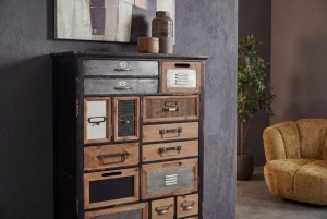 BUFET LIVING DEOSEBIT, SECRETS 150CM, REALIZAT DIN LEMN DE PIN SI METAL, CULOARE MARO ANTICHIZAT/NATUR, ARTIM GROUP - Img 4