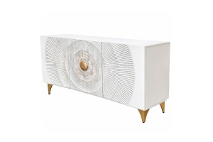 BUFET LIVING GOLDEN SUNSET 140CM, REALIZAT DIN LEMN DE MANGO, DE CULOARE ALB/AURIU, MODEL 3D, ARTIM GROUP - Img 2