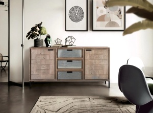 BUFET LIVING HIBISCUS 160CM, DIN LEMN DE SALCAM SI METAL, CULOARE NATUR/GRI, ARTIM GROUP SELECTION - Img 2