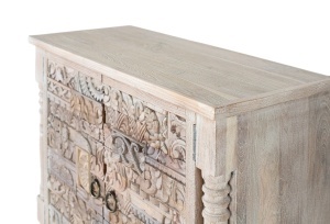 BUFET LIVING ORIGEN 90CM, DIN LEMN DE STEJAR, CULOARE NATUR/GRI ANTICHIZAT, STIL BOHO ETNIC, ARTIM GROUP SELECTION - Img 4