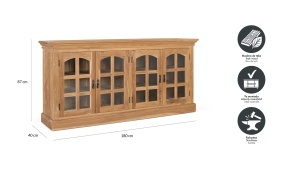 BUFET LIVING PISTOIA 180CM, REALIZAT DIN LEMN DE TEC SI STICLA, CULOARE NATUR, STIL RUSTIC, ARTIM GROUP SELECTION - Img 9