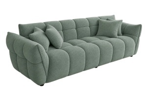 CANAPEA CONFORTABILA CLOUD 260CM, 3 LOCURI, REALIZATA DIN LEMN SI MATERIAL BOUCLE, CULOARE VERDE SALVIE