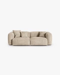 CANAPEA CU 3 LOCURI MARTINA, 120X184 CM, ADANCIME SCAUN 90 CM, BEJ DESCHIS, TAPITAT CU TAPITERIE DIN TEXTIL CATIFEA VOGUE, MICADONI