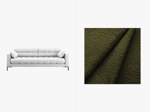 CANAPEA CU 4 LOCURI, MAMAIA VERDE MASLINIU INCHIS, CU TAPITERIE DIN TEXTIL BOUCLE BALOO, MICADONI
