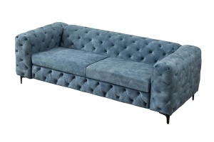 CANAPEA ELEGANTA CHESTERFIELD 235CM, DIN LEMN SI TEXTIL CATIFEA, CULOARE ALBASTRU, INVICTA INTERIOR