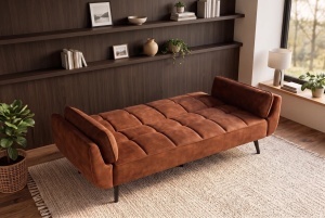 CANAPEA EXTENSIBILA BOUTIQUE 215CM, 3 LOCURI, REALIZAT DIN LEMN SI CATIFEA, CULOARE MARO RUGINIU - Img 2